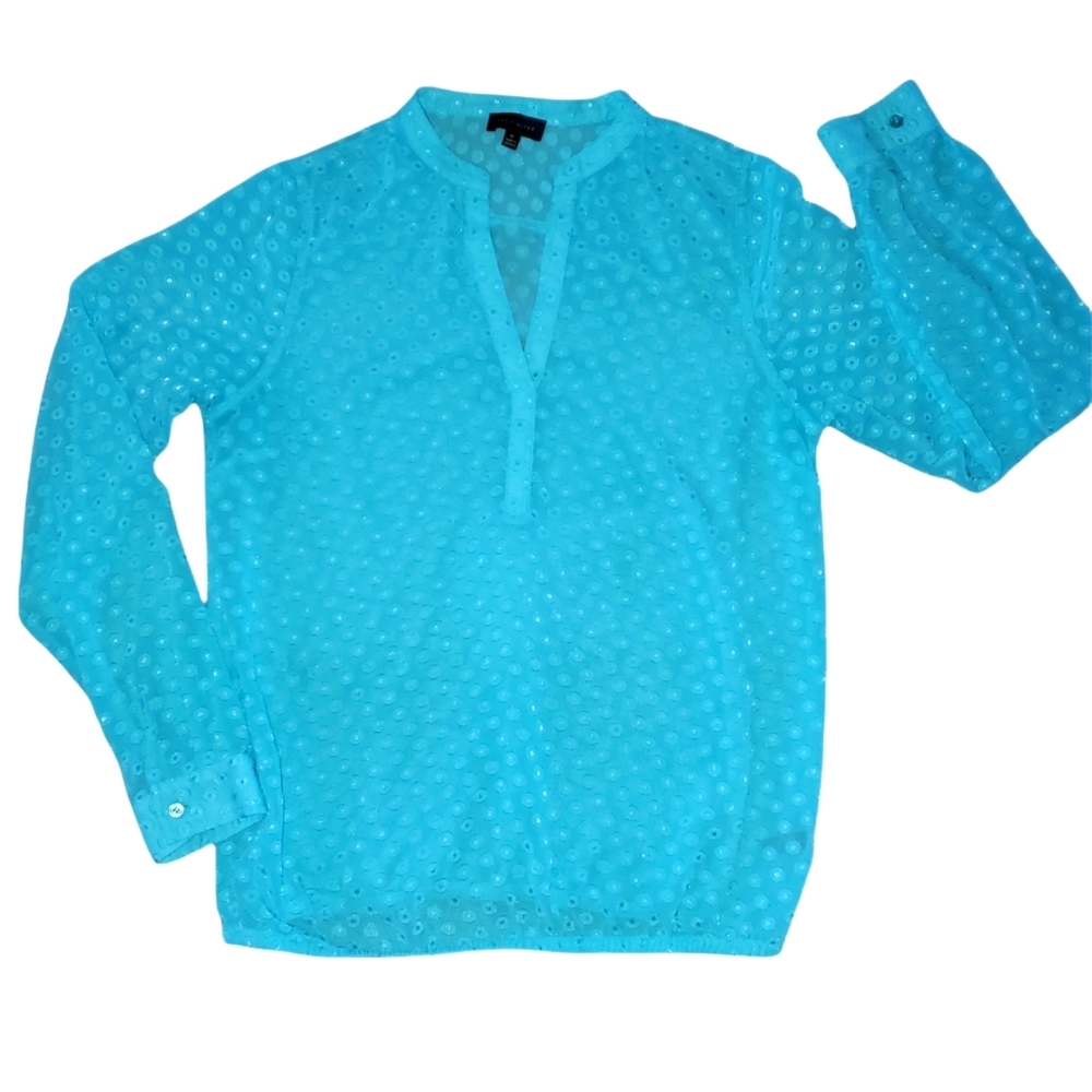The Limited Teal Swiss Dot Sheer V-Neck Blouse - Size Medium